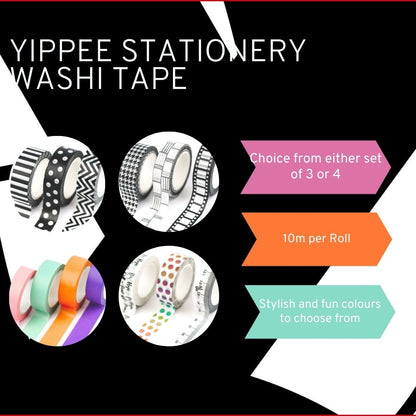 Yippee Stationery Washi Tape - Black & White Patterns / Set of 3