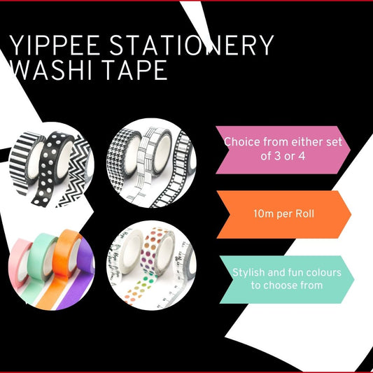 Yippee Stationery Washi Tape - Multi-Colours Set of 3