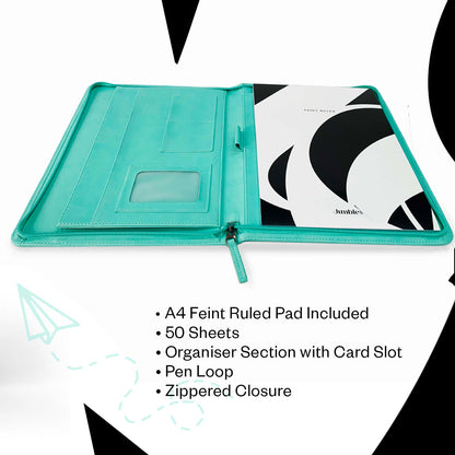 Intentus Organiser A4 PU Leather-Like Folder with Ruled Refill Pad - Sour Grape Teal